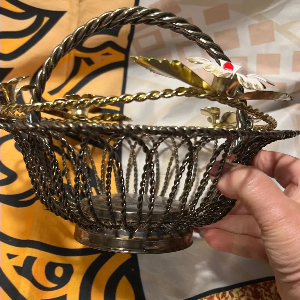 Decorative Wire Basket with Floral Accents